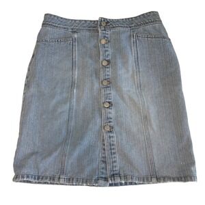 Vintage Old Navy Blue Jeans Womens Light Wash Button Front Denim Skirt Size 4